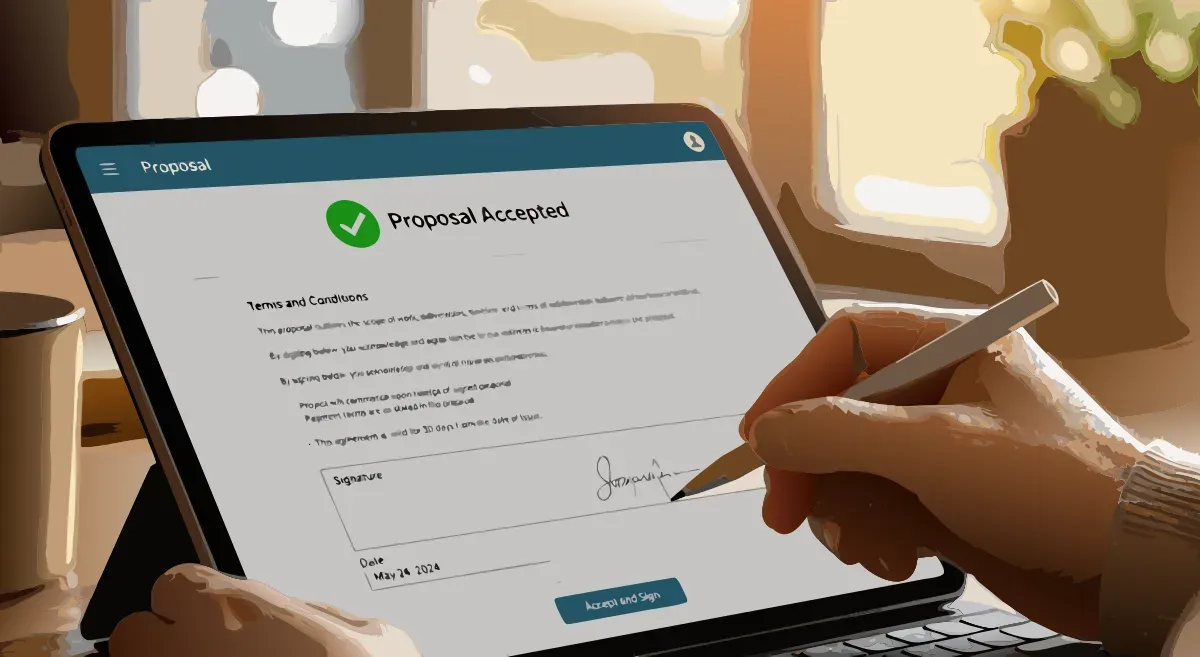 Cliente aceptando una propuesta desde su tablet